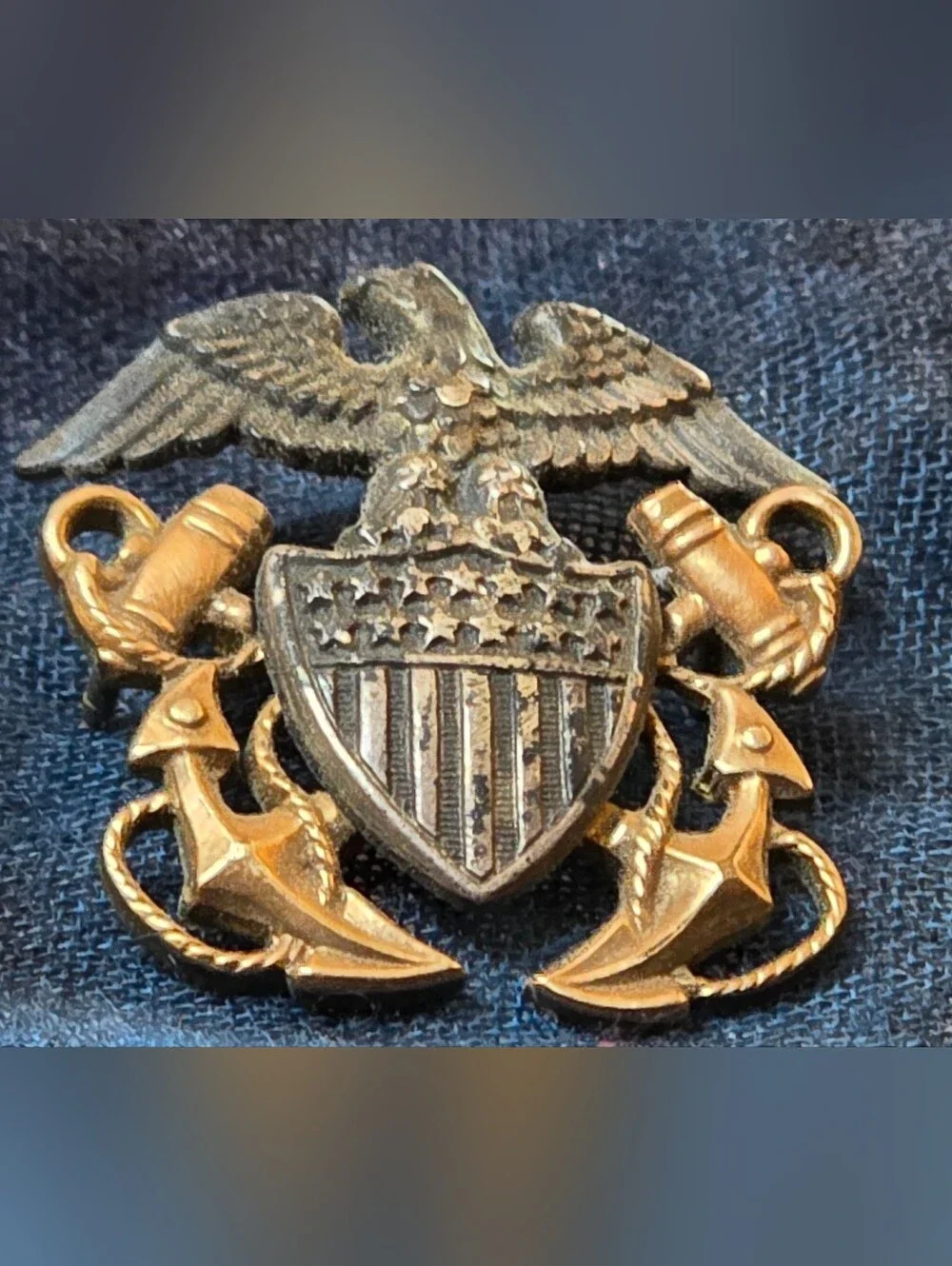 WWII N.S. Meyer US Navy Officer Garrison Cap Insignia Sterling 10K GF 1